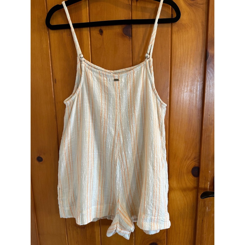 Rip Curl Striped Gauze Romper Orange Cream Adjustable Straps Womens Small - Picture 4 of 6